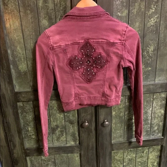 Miss Me Women's Burgundy Jean Jacket - Picture 6 of 6